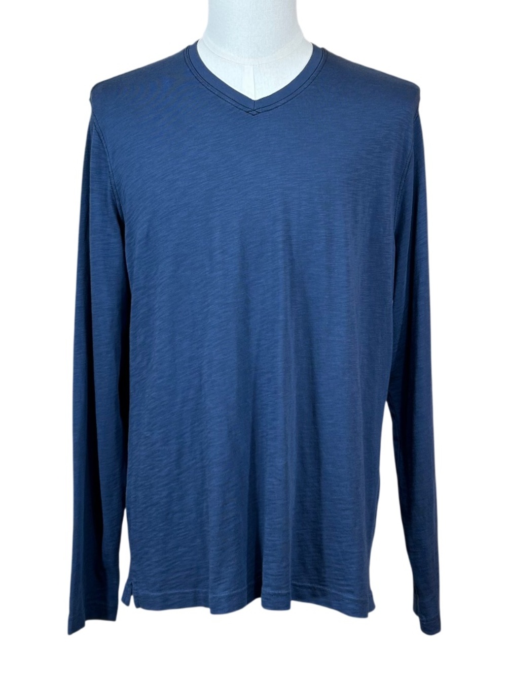 Robert Barakett New Navy Blue Cotton Long Sleeve V-Neck Shirt Size XL